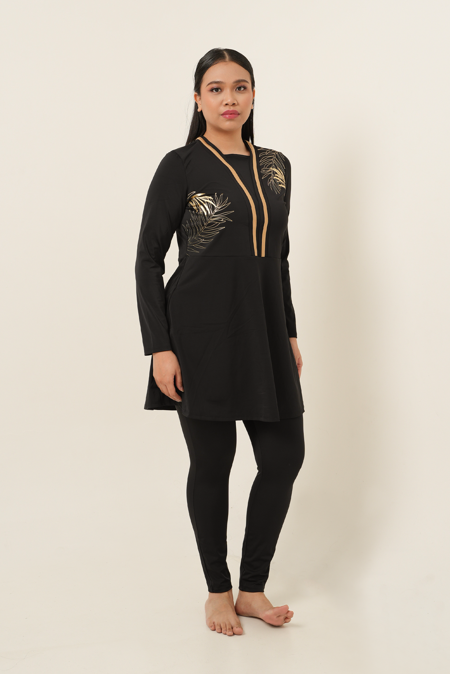 Gold Foil Modest Swimsuit - Black