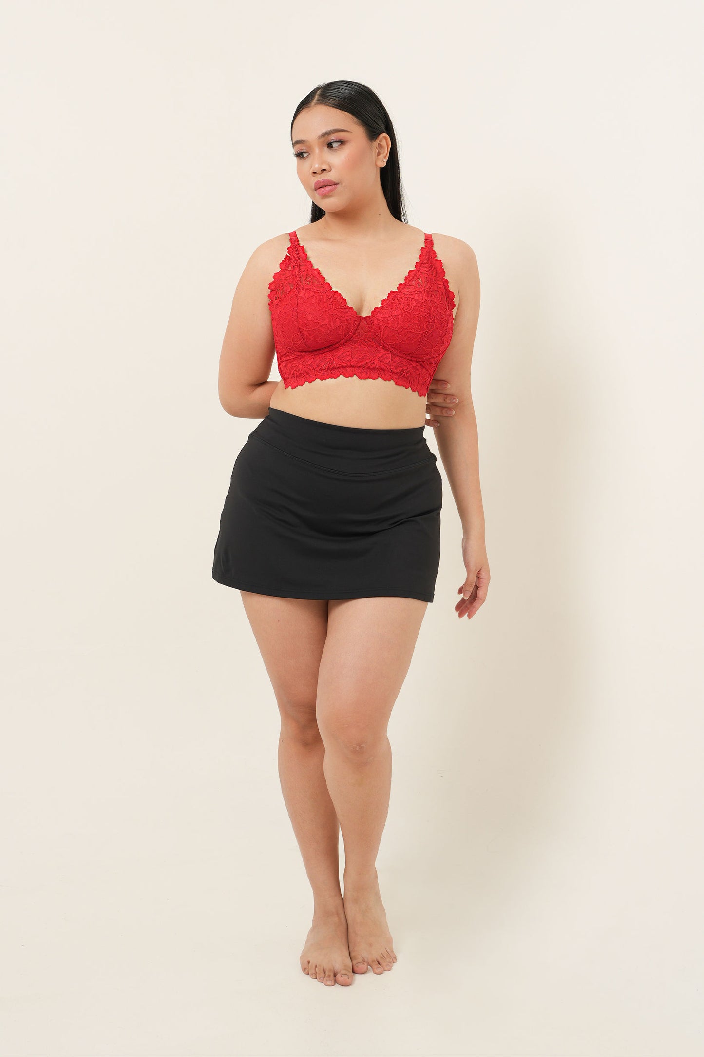 Longline Lace Bralette - Red