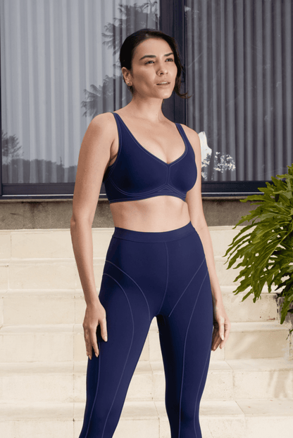 Sculpting Line Comfort V Neck Leggings Set - Navy