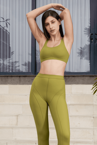 Sculpting Line Comfort Round Neck Leggings Set - Grass Green