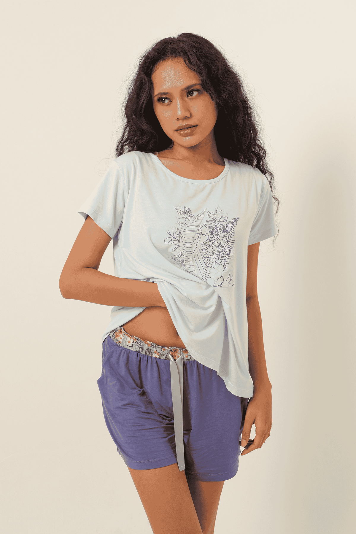 Printed Tencel T-Shirt - Light Blue