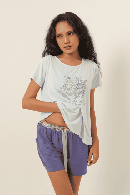 Printed Tencel T-Shirt - Light Blue