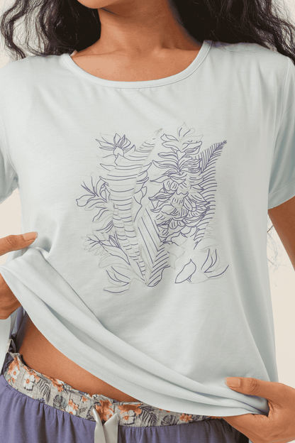 Printed Tencel T-Shirt - Light Blue