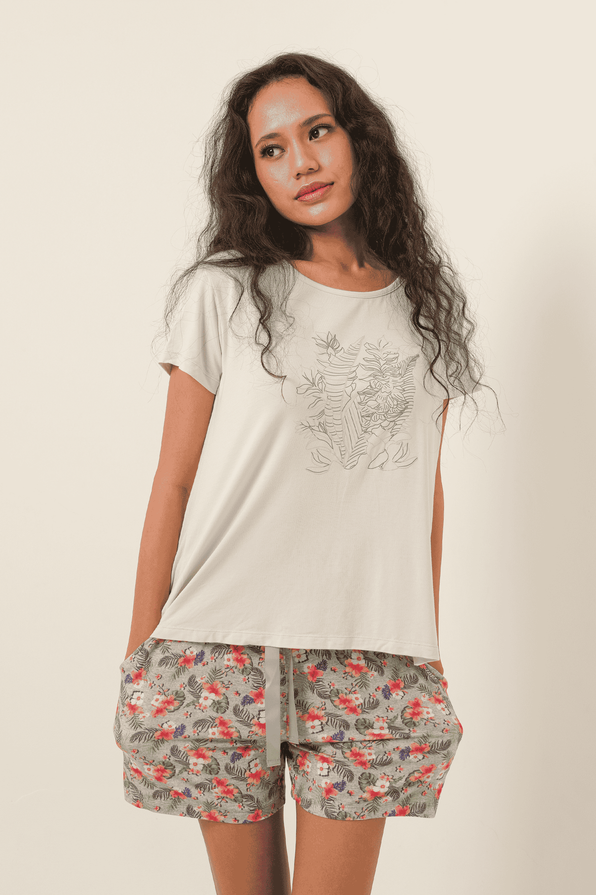Printed Tencel T-Shirt - Light Gray