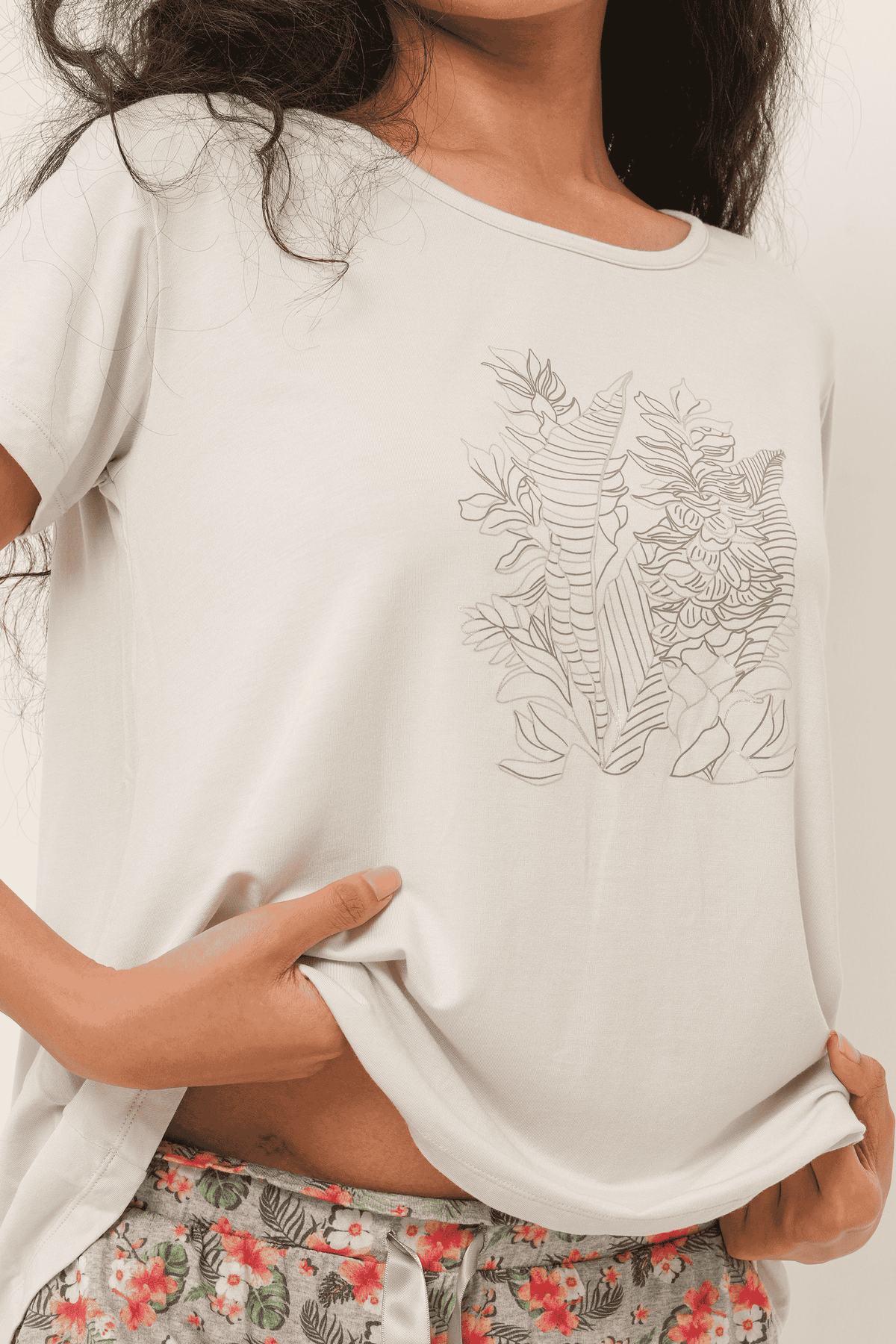 Printed Tencel T-Shirt - Light Gray