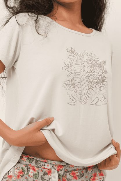 Printed Tencel T-Shirt - Light Gray