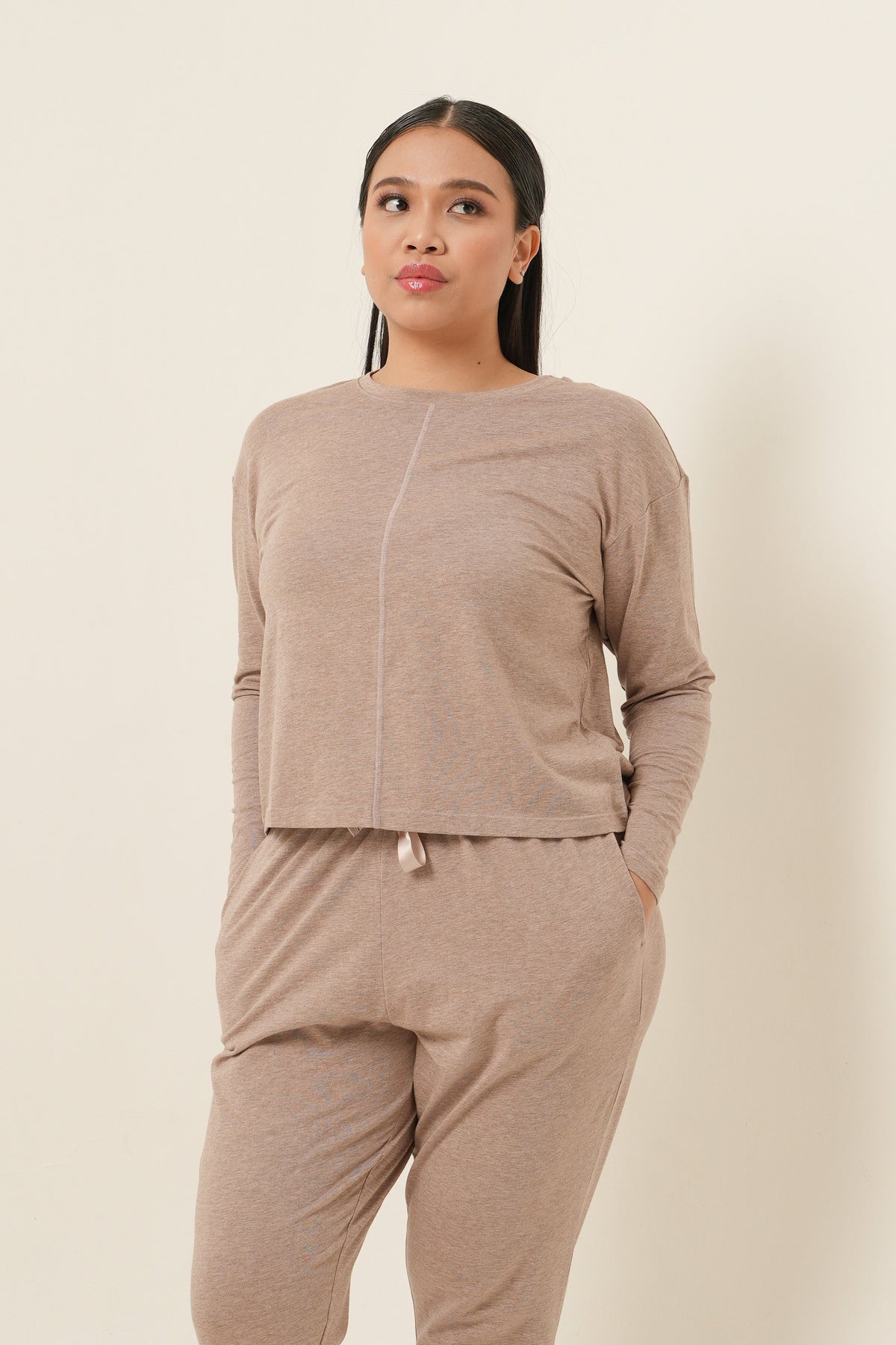 Modal Tencel Long Sleeves Top - Light Brown