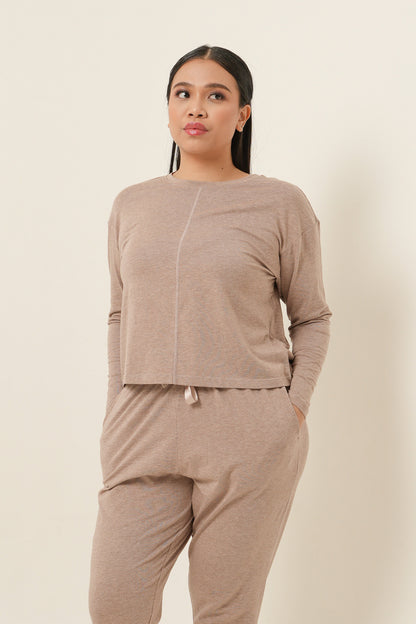 Modal Tencel Long Sleeves Top - Light Brown