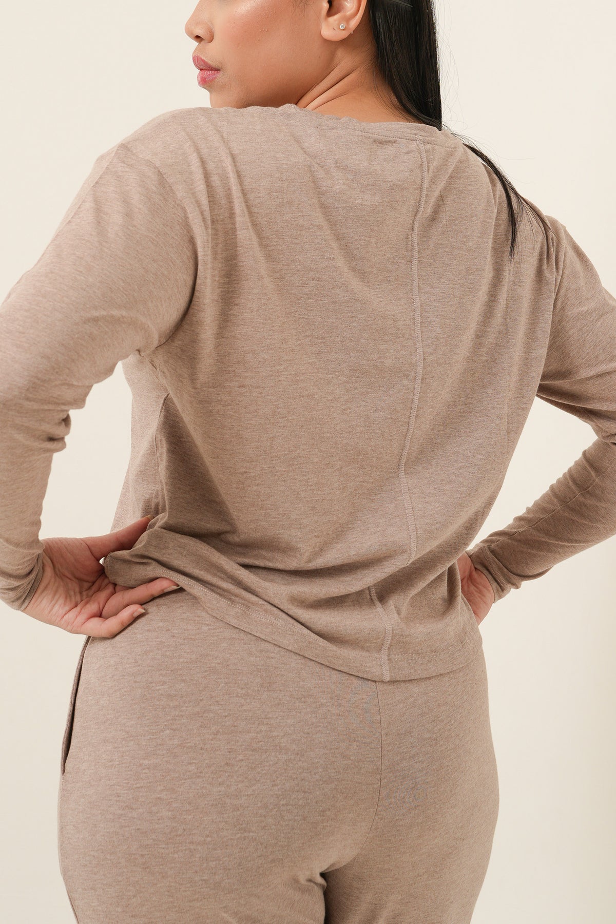 Modal Tencel Long Sleeves Top - Light Brown