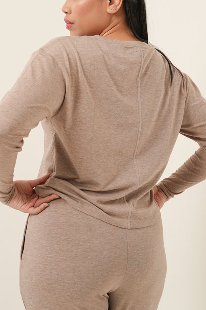 Modal Tencel Long Sleeves Top - Light Brown