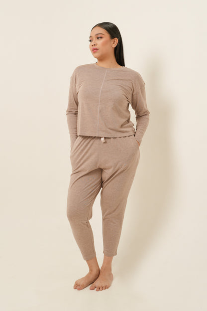 Modal Tencel Long Sleeves Top - Light Brown