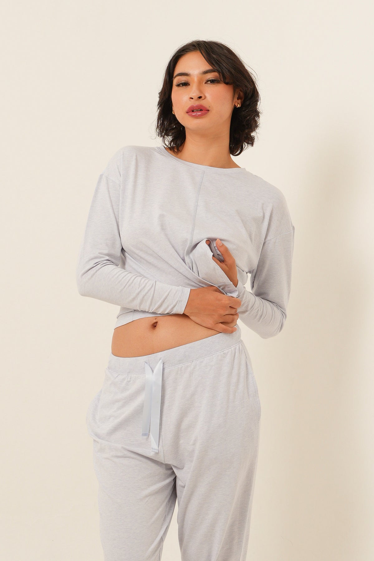 Modal Tencel Long Sleeves Top - Light Blue