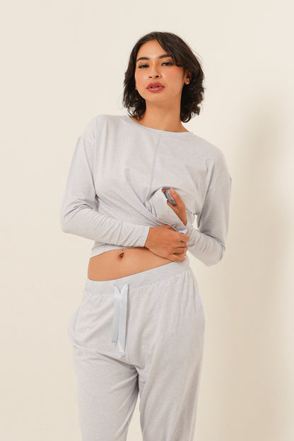 Modal Tencel Long Sleeves Top - Light Blue