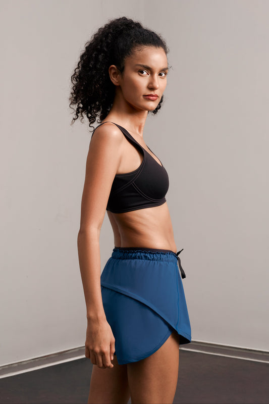 Sculpting Line Comfort Sports V Neck Training  2 in 1 Set  - Majolica Blue & Black