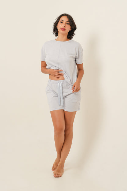 Modal Tencel Short Sleeves Top - Light Blue