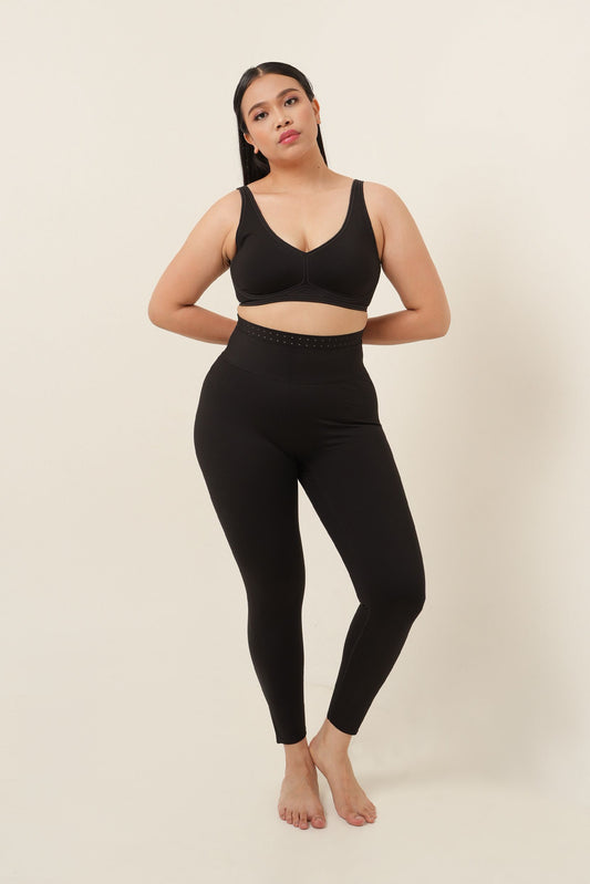 Sculpting Line Comfort V Neck High Waisted Breathable Leggings Set - Black
