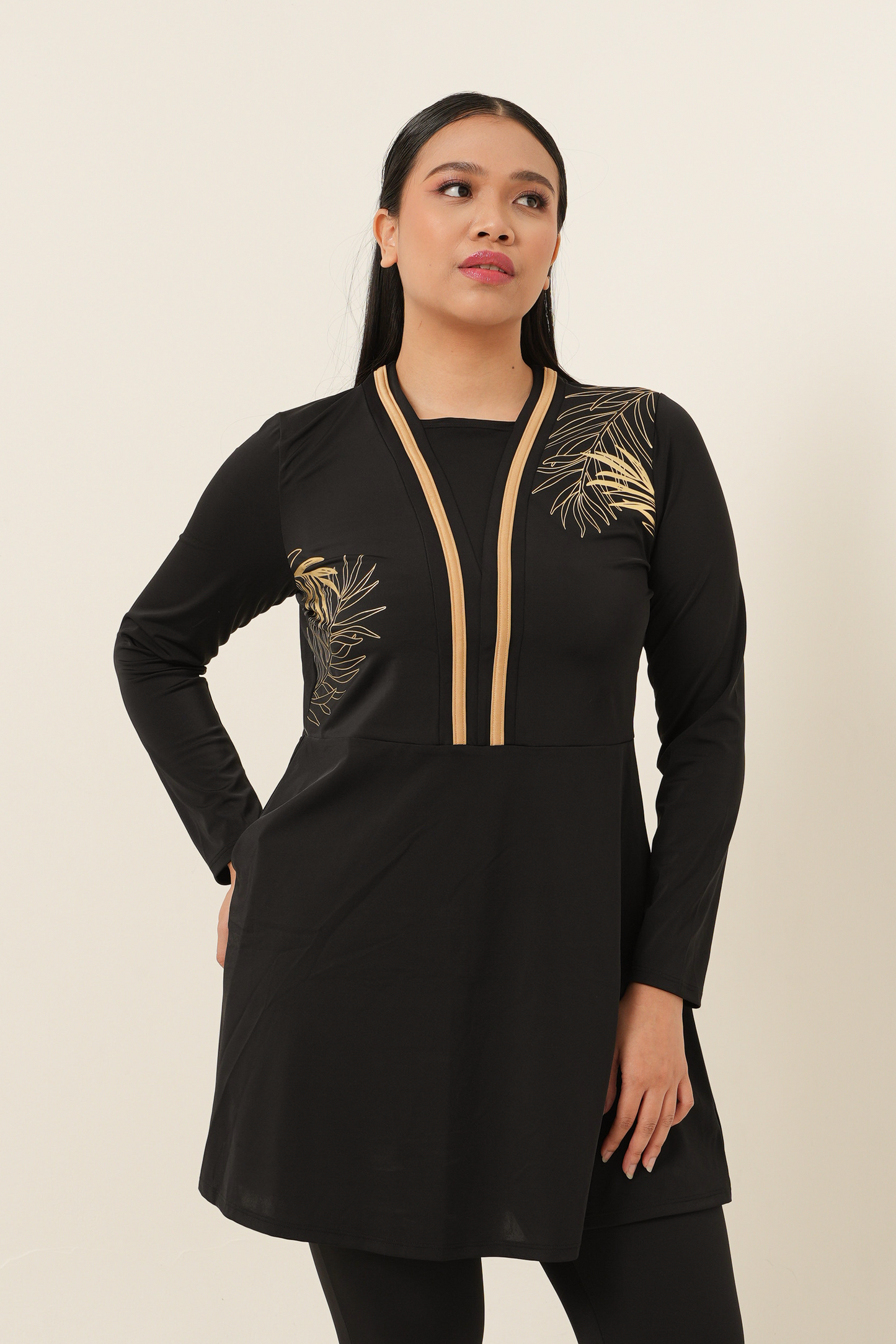 Gold Foil Modest Swimsuit - Black