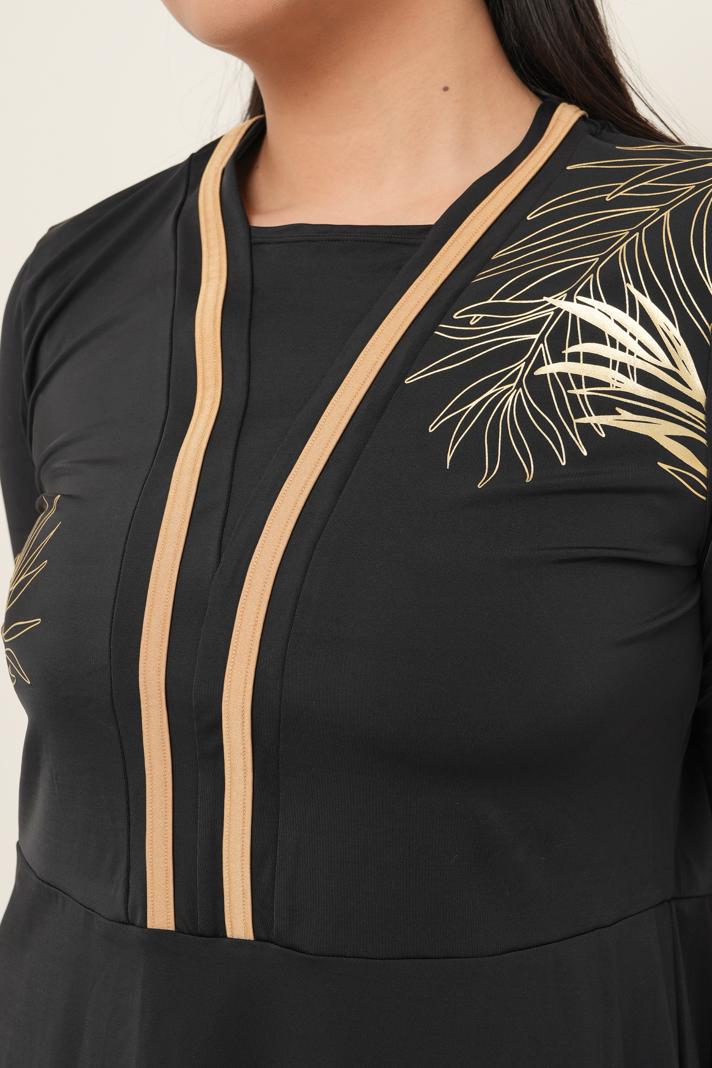 Gold Foil Modest Swimsuit - Black