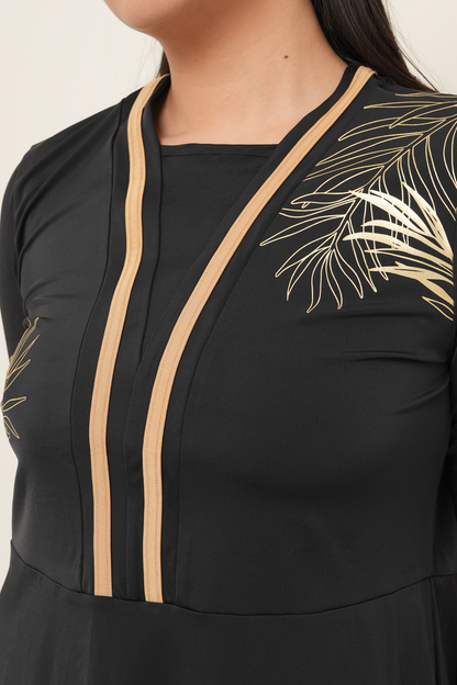 Gold Foil Modest Swimsuit - Black