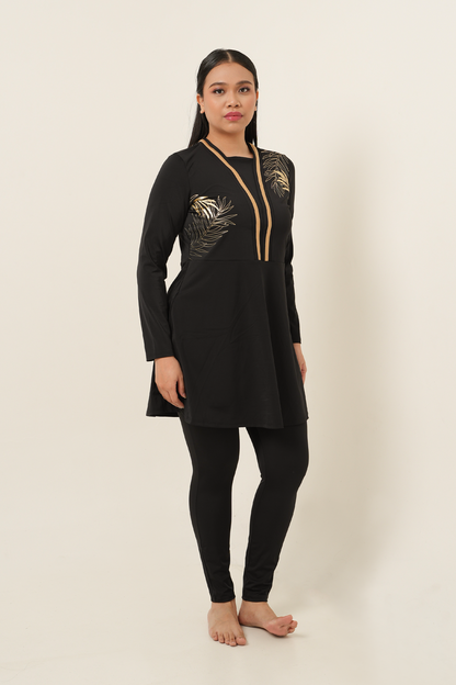 Gold Foil Modest Swimsuit - Black