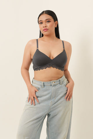 Bra Tanpa Kawat Pengangkat Seksi Alami - Biru Denim & Biru