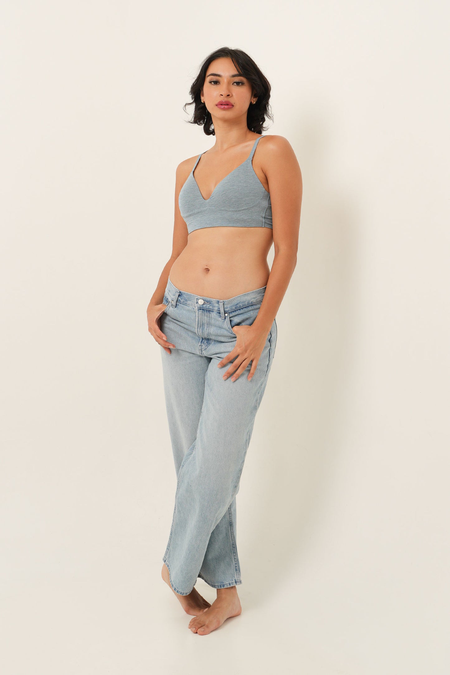 Longline Triangle Bra - Denim Blue