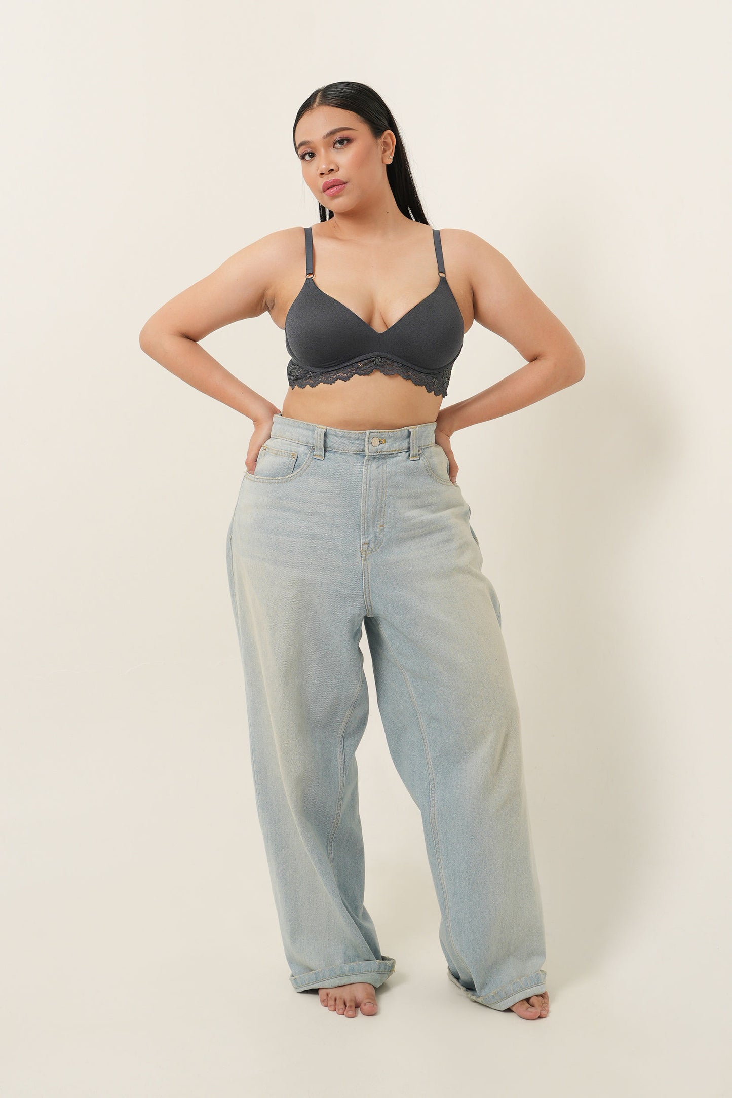 Bra Tanpa Kawat Pengangkat Seksi Alami - Biru Denim &amp; Biru