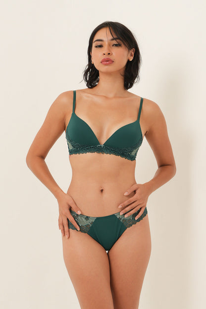 Bra Tanpa Kawat Dua Warna dengan Bantalan Nyaman - June Bug &amp; Chinois Green