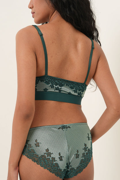 Bralette Leher Plunge Feminin Dua Warna - June Bug &amp; Chinois Green