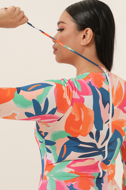 Classic Long Sleeves Swimsuit - Flamingo