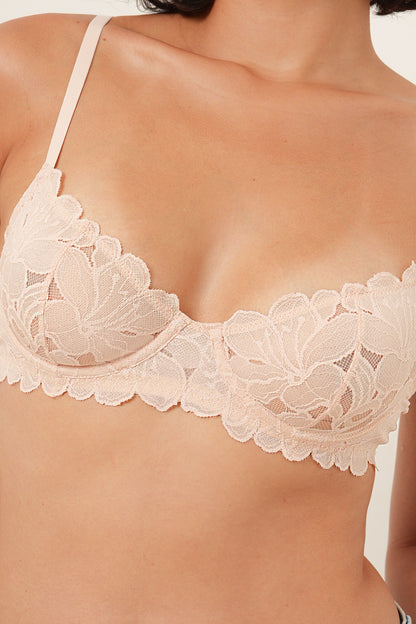 Unpadded Floral Balconette - Ivory
