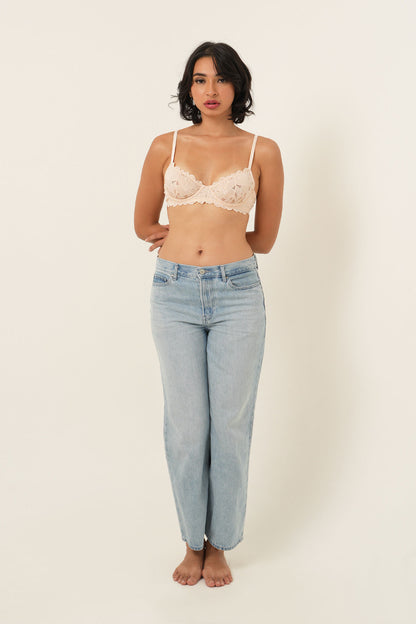 Unpadded Floral Balconette - Ivory