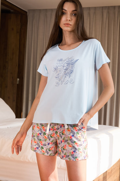 Printed Tencel T-Shirt - Light Blue