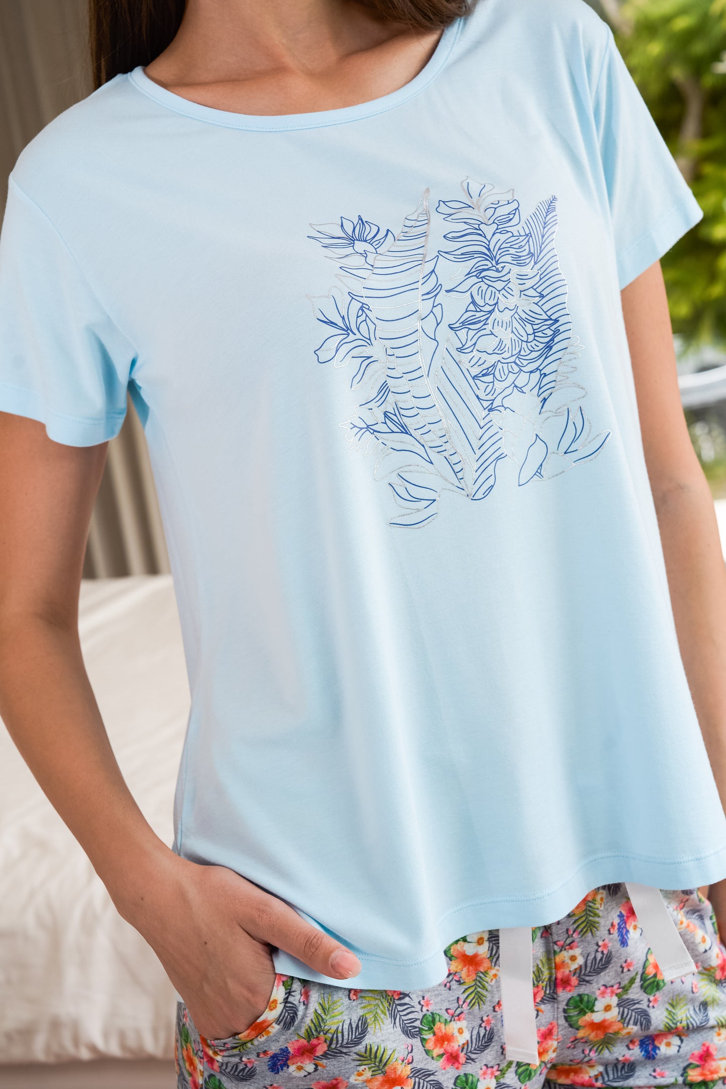 Printed Tencel T-Shirt - Light Blue