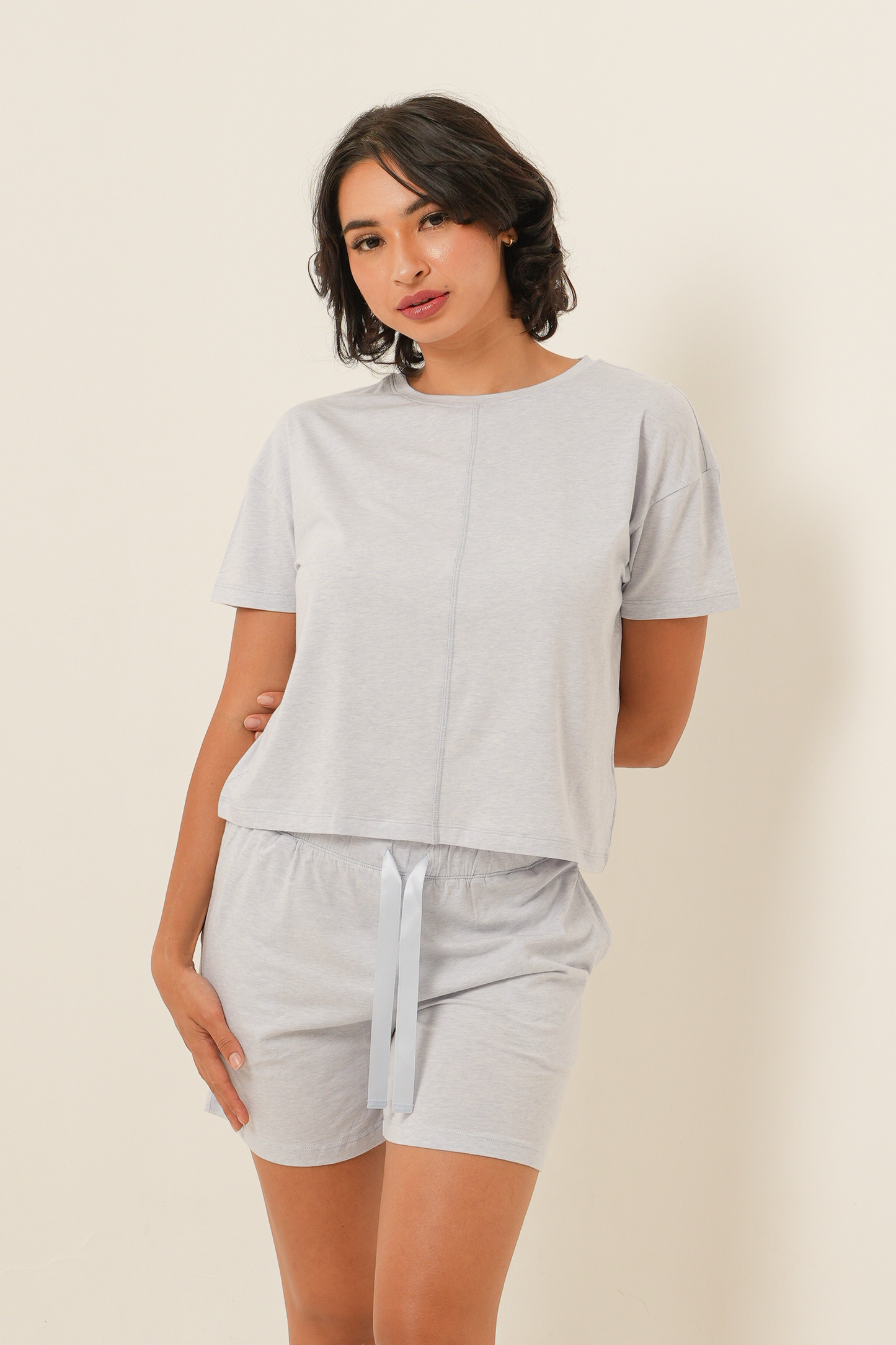 [Buy 1 Get 1] Modal Tencel Short Sleeves Top - Light Blue