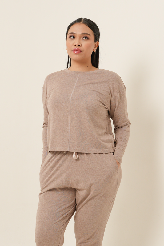 Atasan Lengan Panjang Modal Tencel Longgar dan Nyaman untuk Sehari-hari - Cokelat
