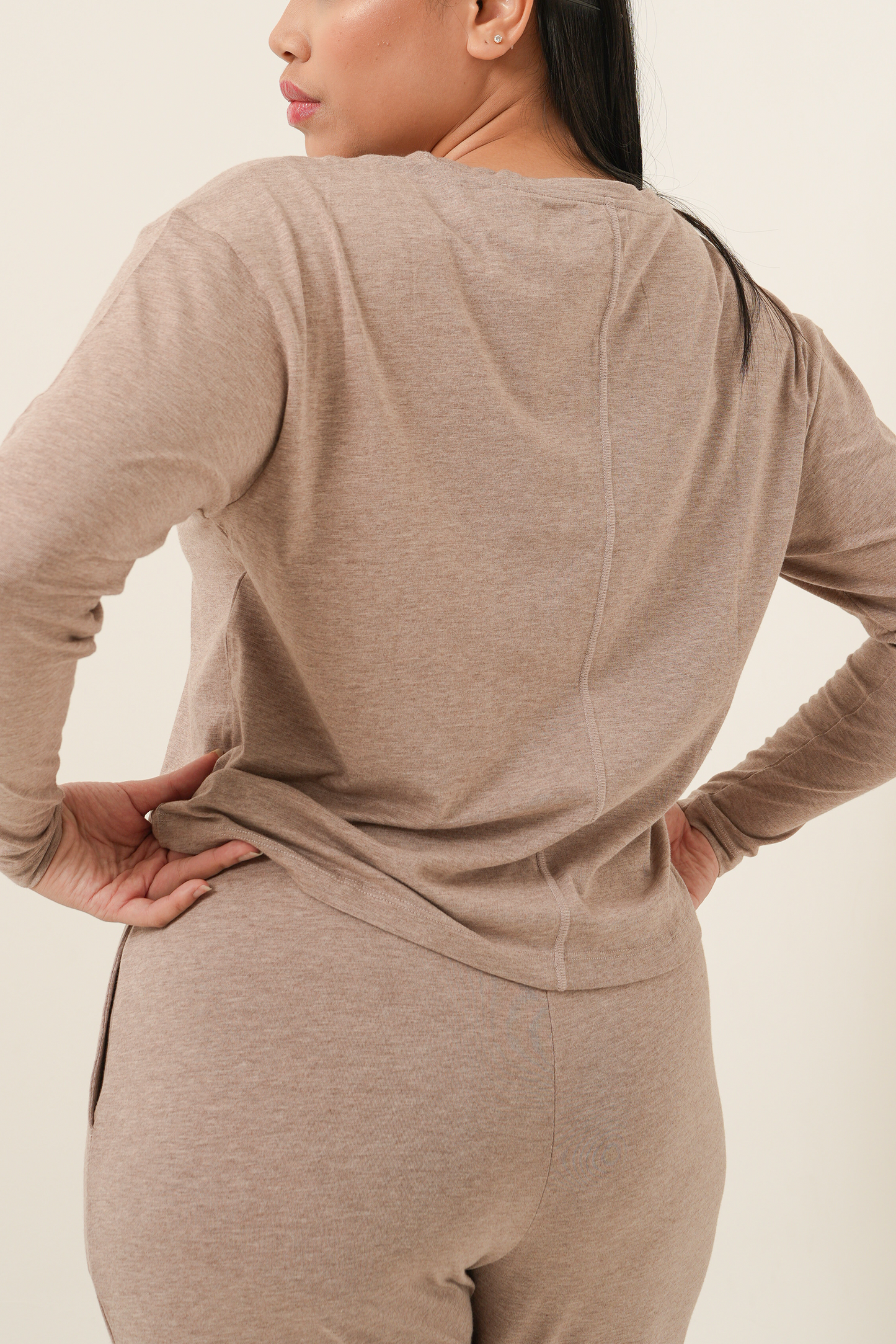 Modal Tencel Long Sleeves Top - Light Brown