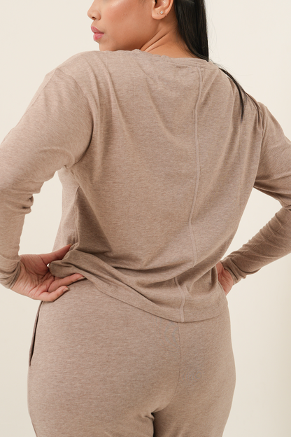 Modal Tencel Long Sleeves Top - Light Brown