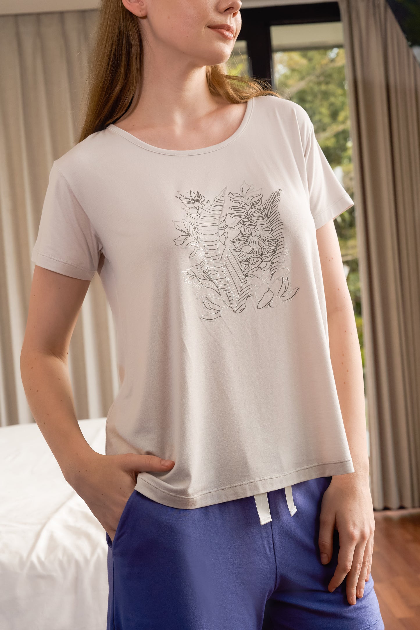 Printed Tencel T-Shirt - Light Gray