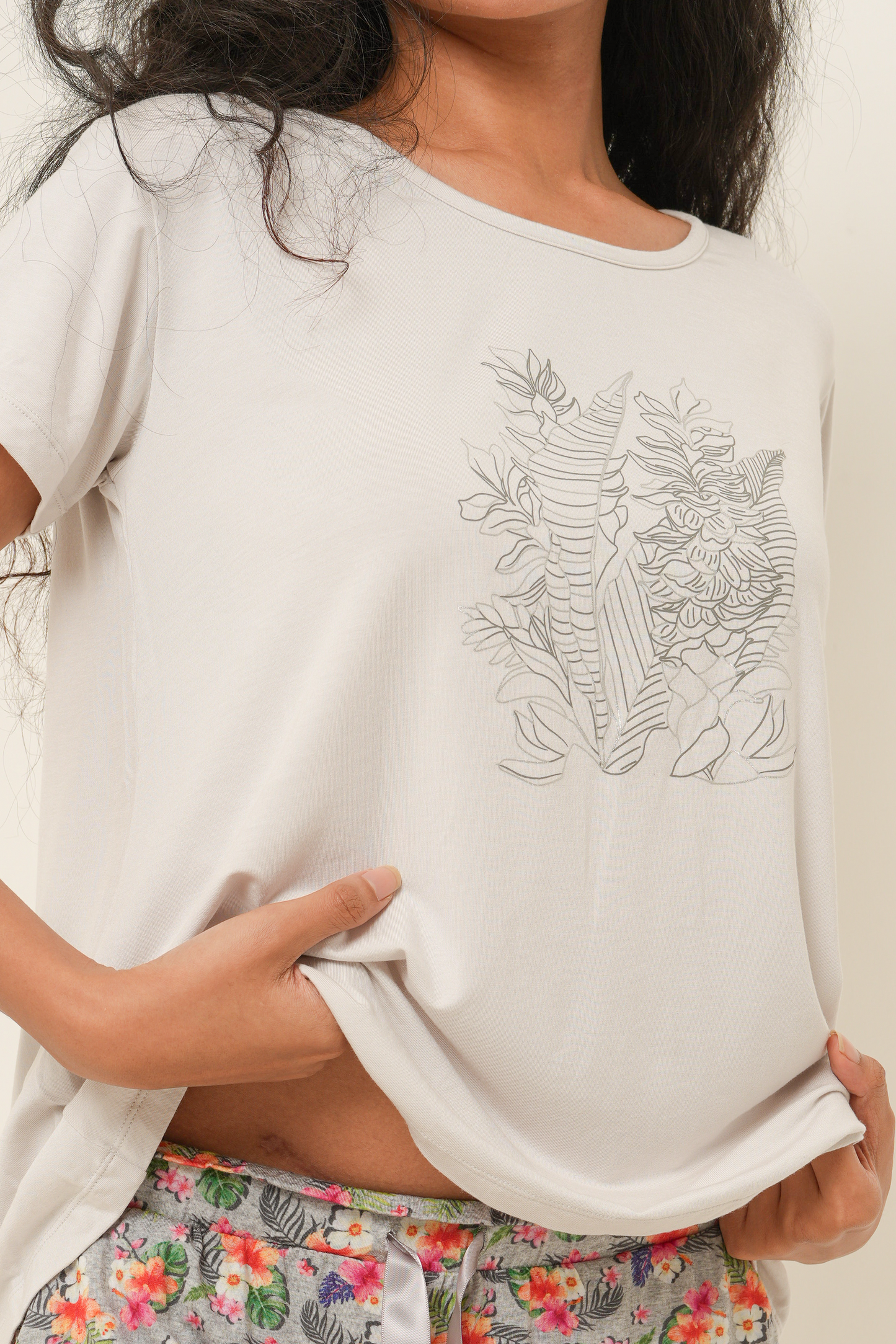 [Buy 1 Get 1] Printed Tencel T-Shirt - Light Gray