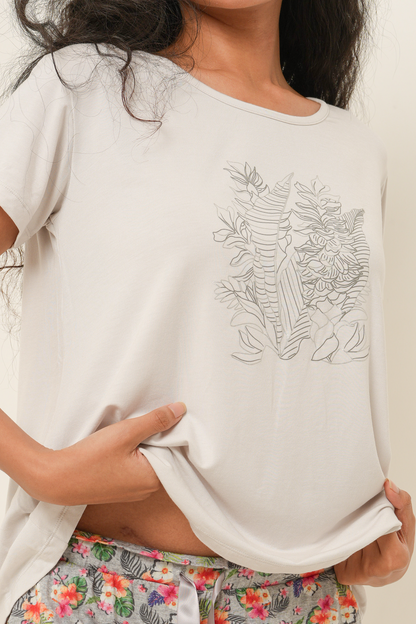 [Buy 1 Get 1] Printed Tencel T-Shirt - Light Gray