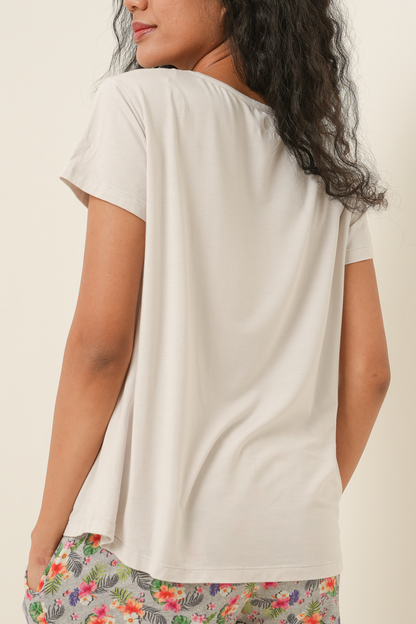 [Buy 1 Get 1] Printed Tencel T-Shirt - Light Gray