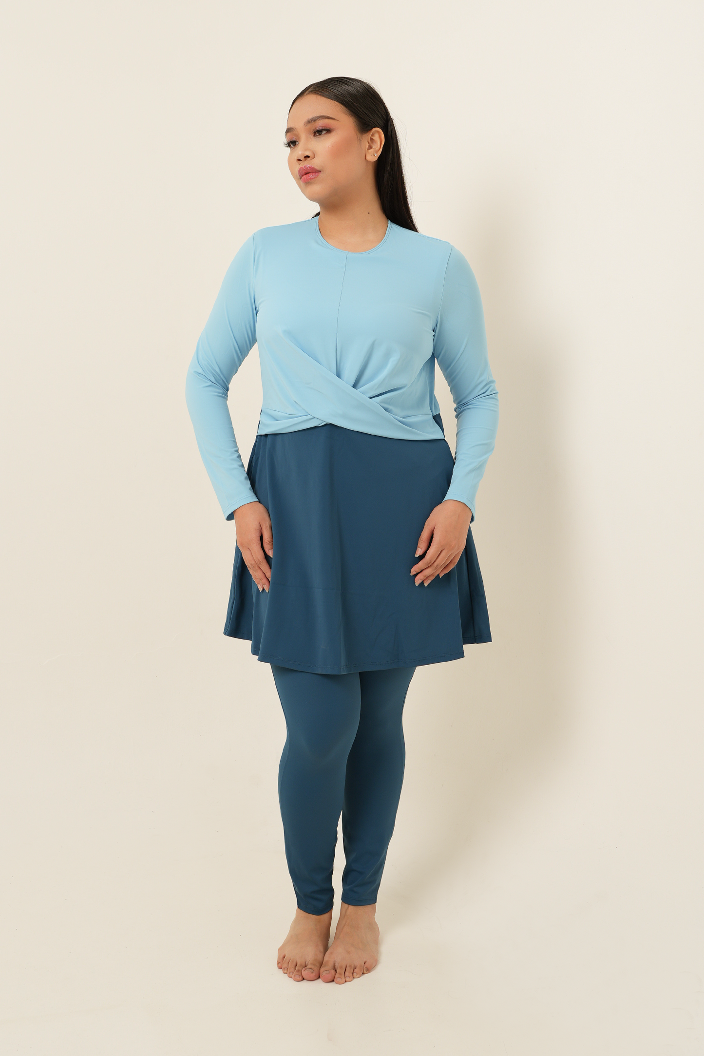 Twisted Modest Swimsuit - Light Blue