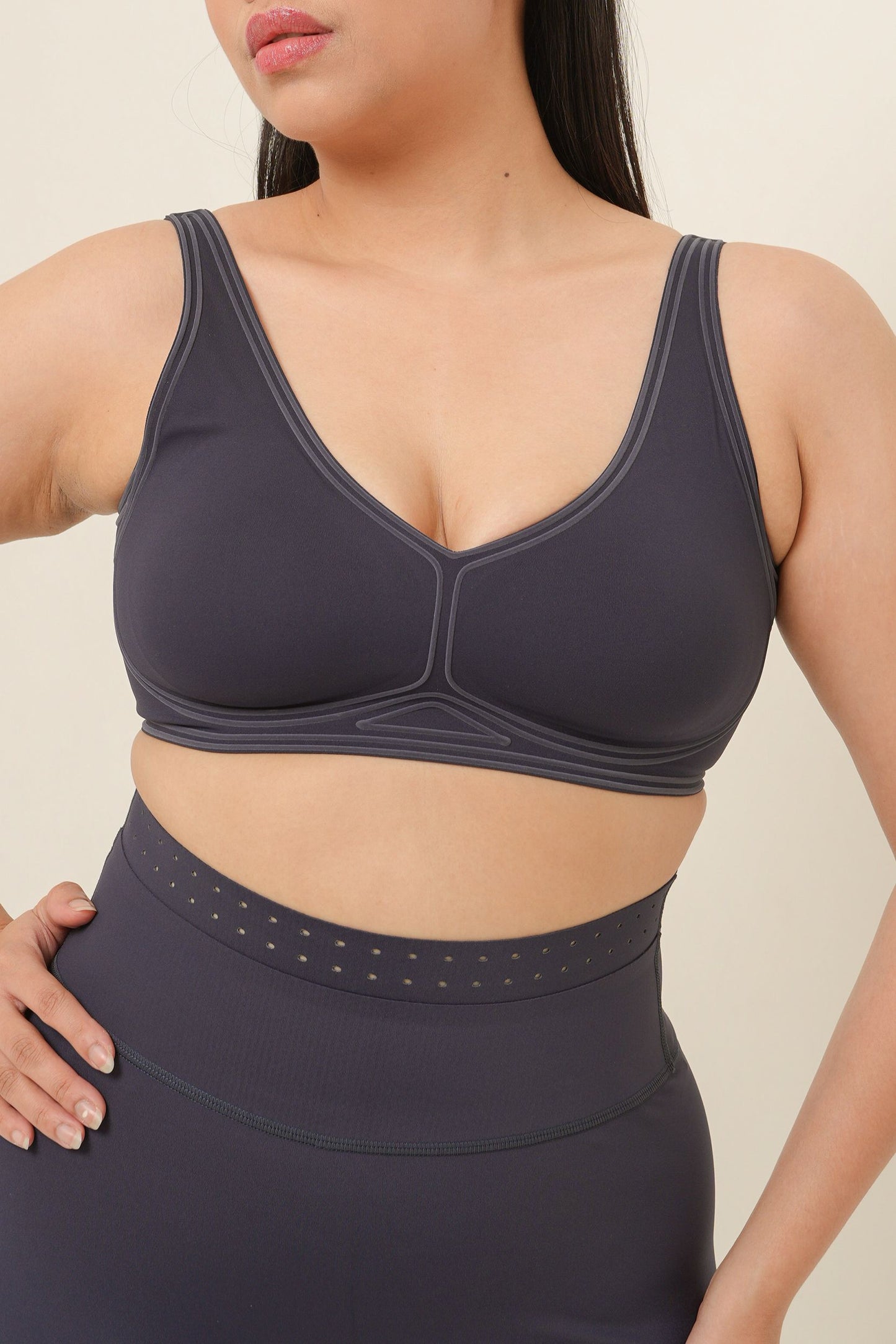 Sculpting V-Neck Sports Bra - Navy