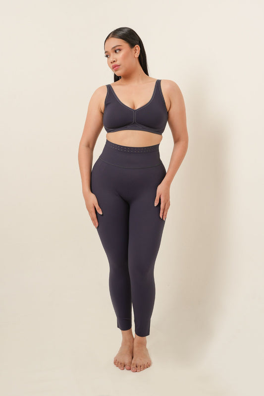 Set Legging Pinggang Tinggi Sculpting Line Comfort V Neck Breathable - Navy