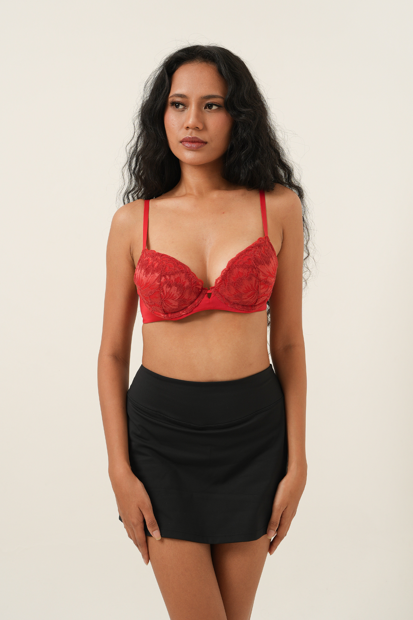 3D Push-Up Lace Bra - Red