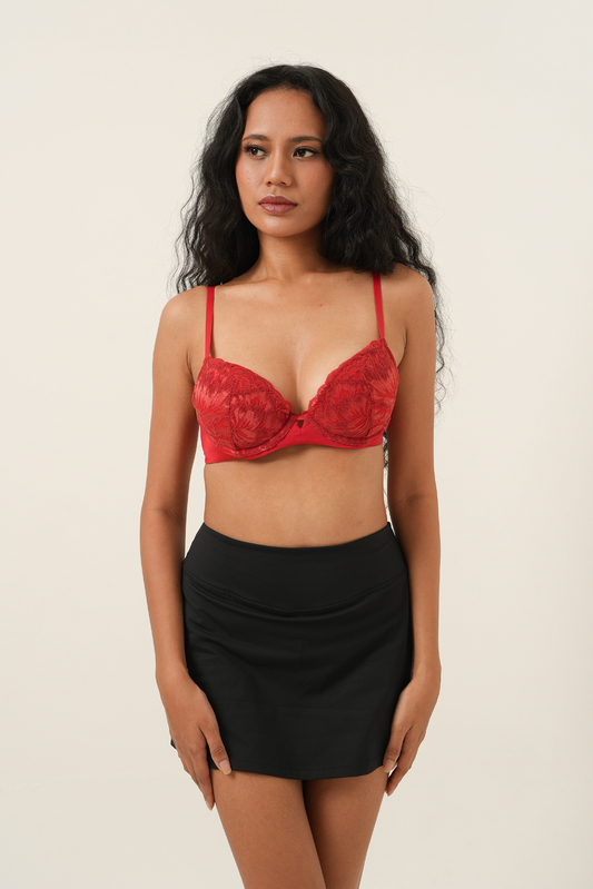 3D Push-Up Lace Bra - Red
