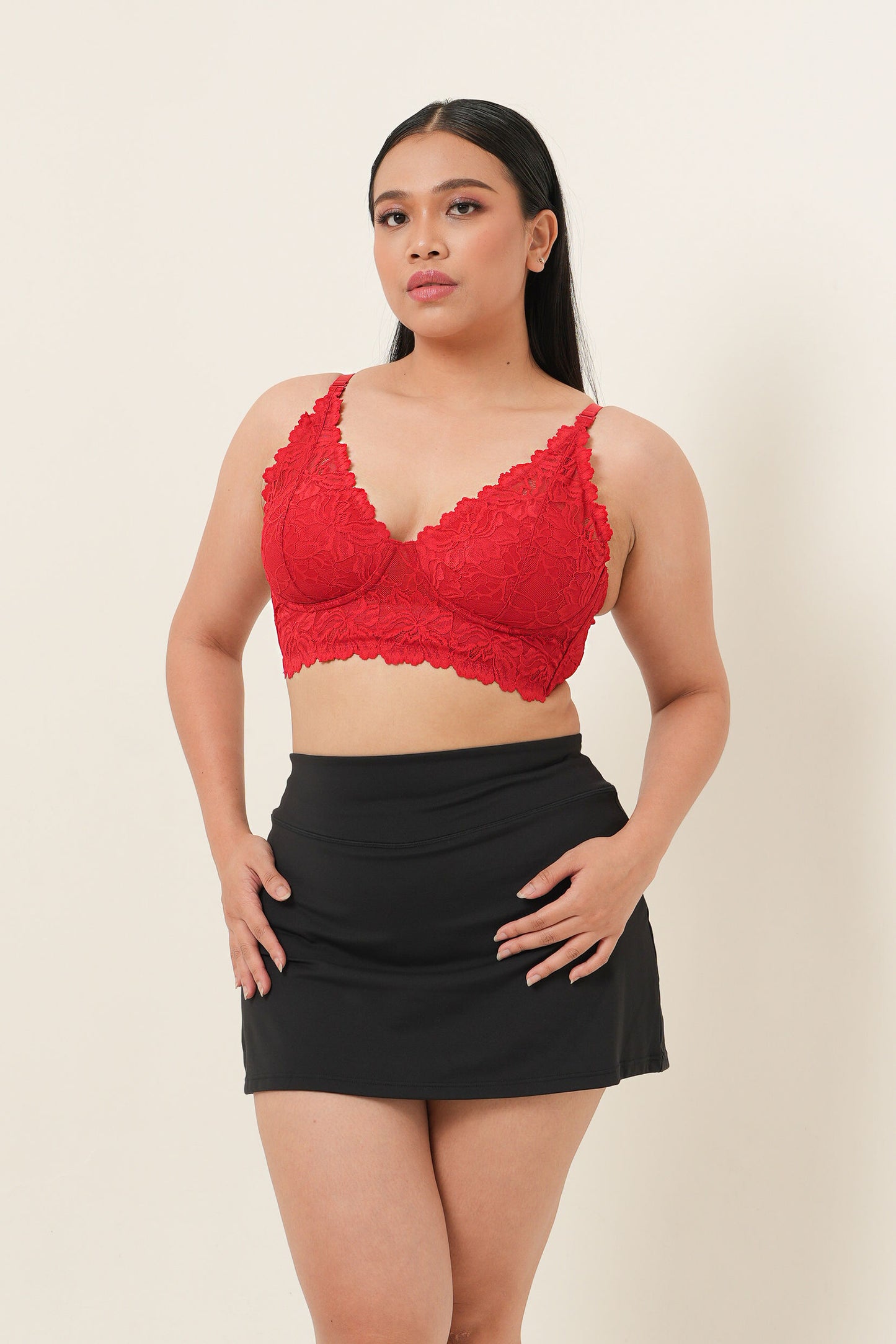 Longline Lace Bralette - Red