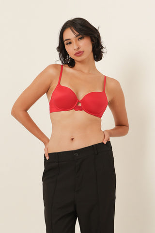 Underwire T-Shirt Satin Bra - Red