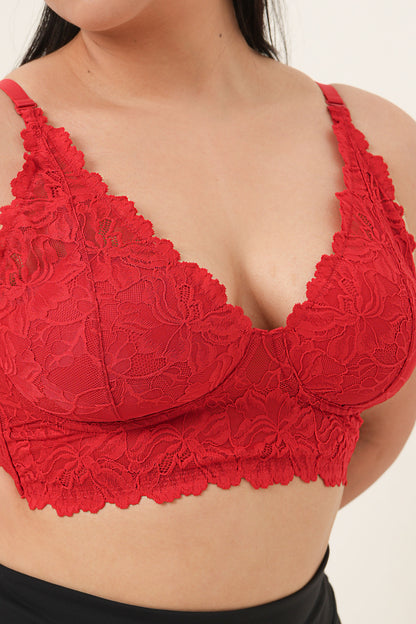 Longline Lace Bralette - Red